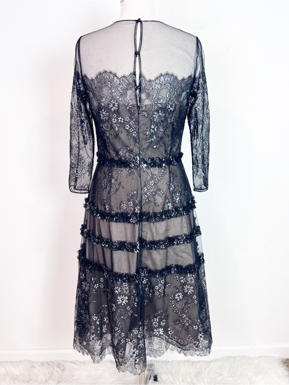 RICKI FREEMAN TERI JON BLACK LACE 3/4 SLEEVE COCKTAIL PARTY DRESS SZ 8 - Picture 3 of 5